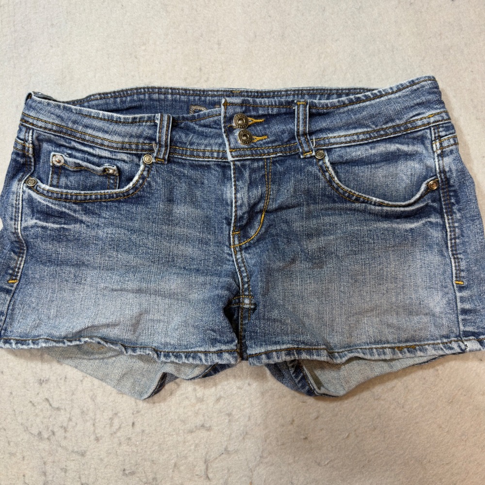 dELiA*s Riley Denim Shorts Women 5/6 Blue Good Low‎ Rise Double Button Stretch
